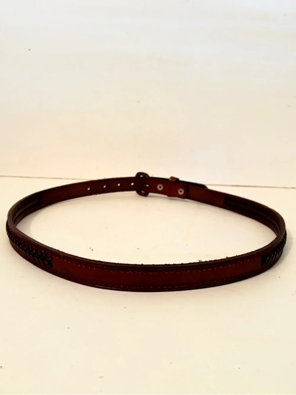 Brown Leather Braided Inset & Tooled Border Belt
